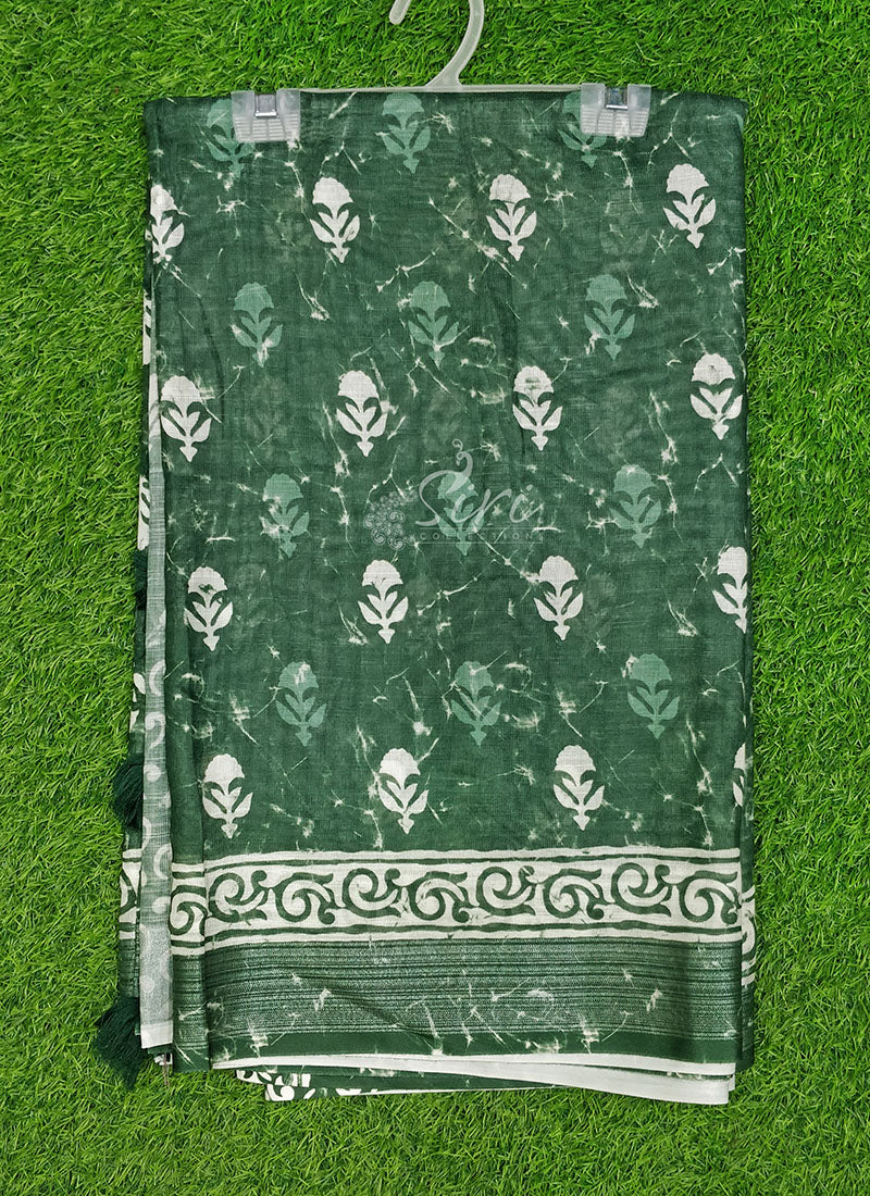 Lovely Digital Print Linen Cotton Saree with Blouse