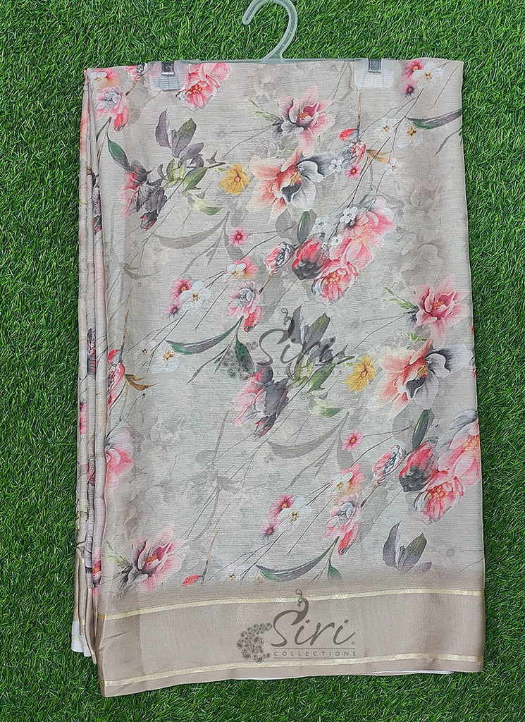 Latest Digital Print Chiffon Saree in Shimmer Satin Finish Border