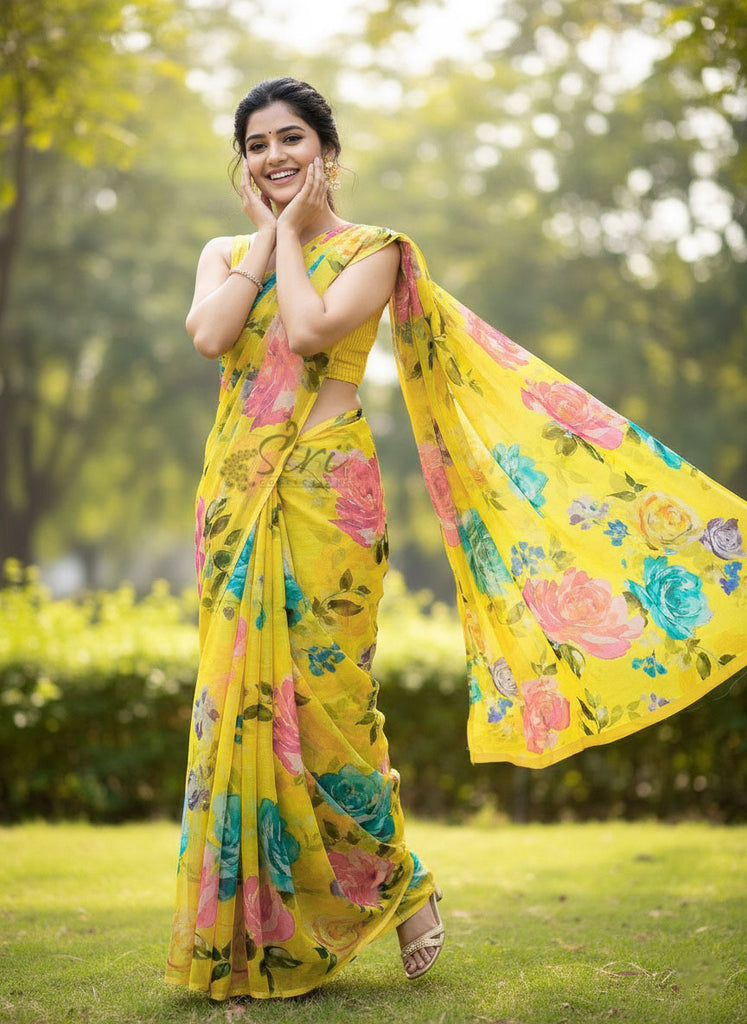 Latest Digital Print Nara Chiffon Saree with Blouse