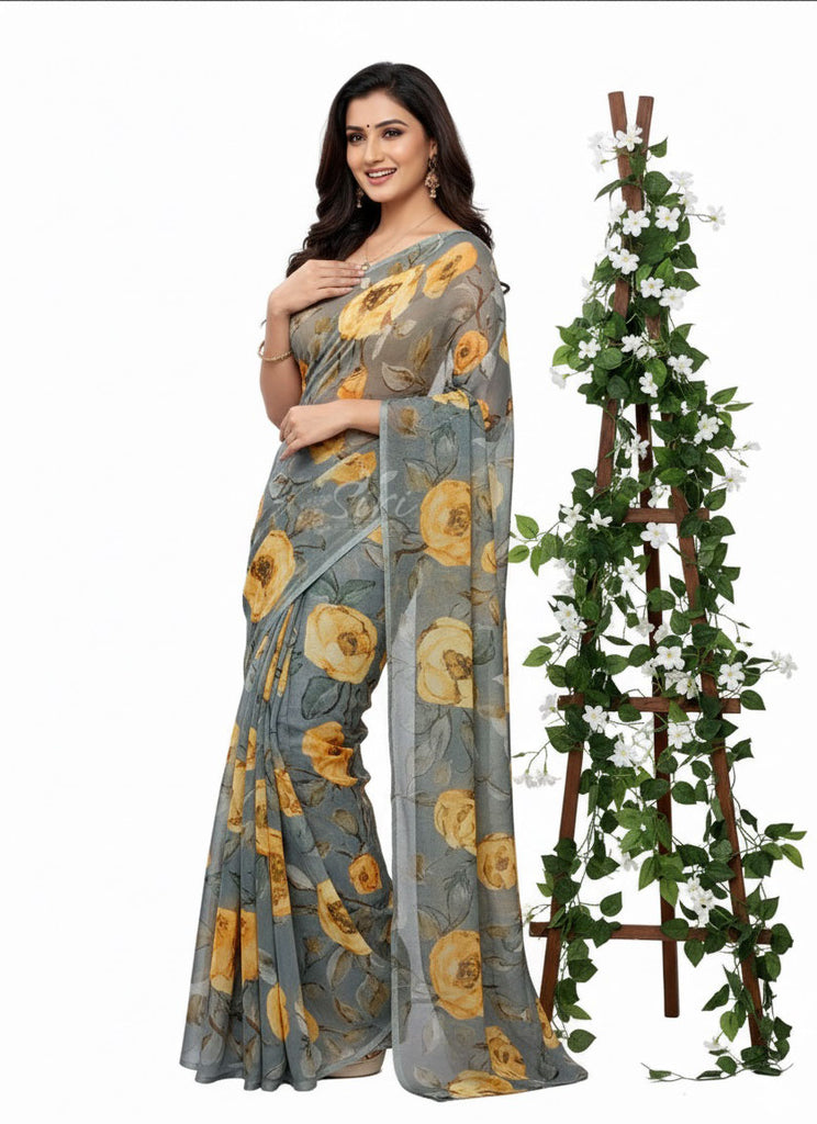 Latest Digital Print Nara Chiffon Saree with Blouse