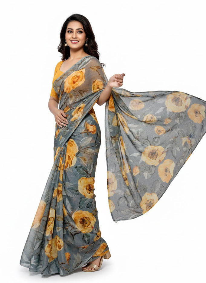 Latest Digital Print Nara Chiffon Saree with Blouse