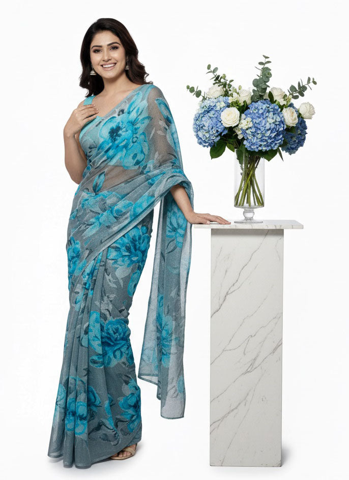 Latest Digital Print Nara Chiffon Saree with Blouse