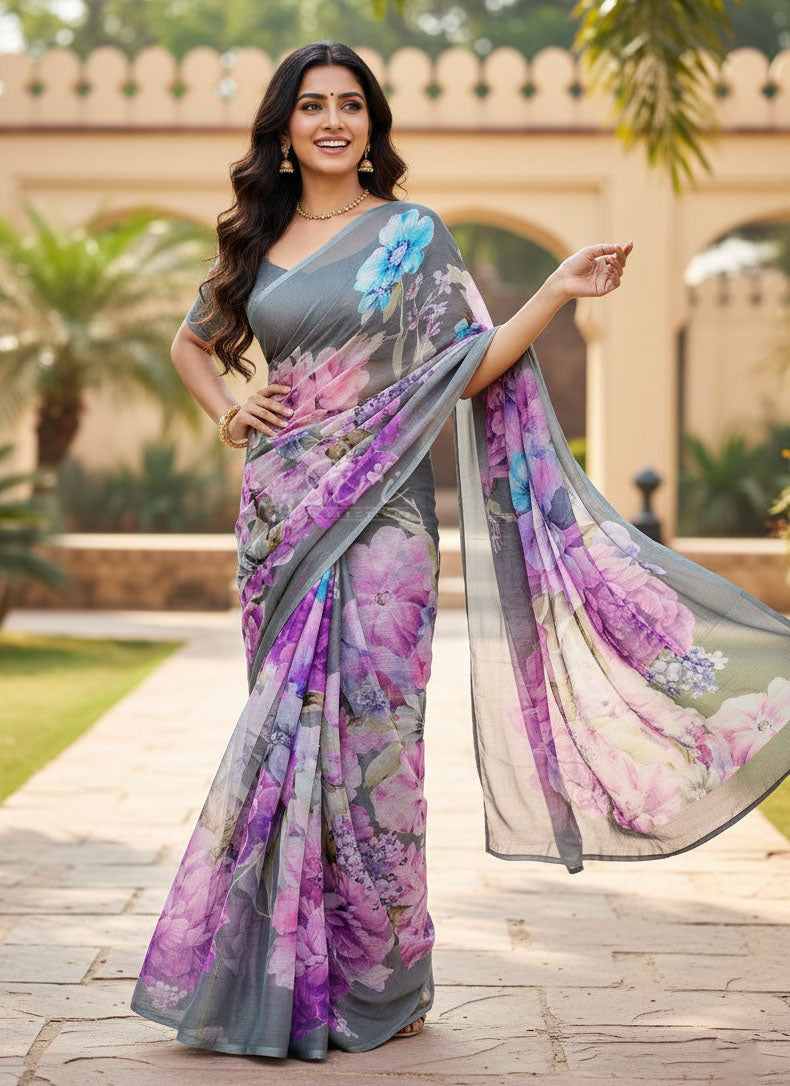 Latest Digital Print Nara Chiffon Saree with Blouse