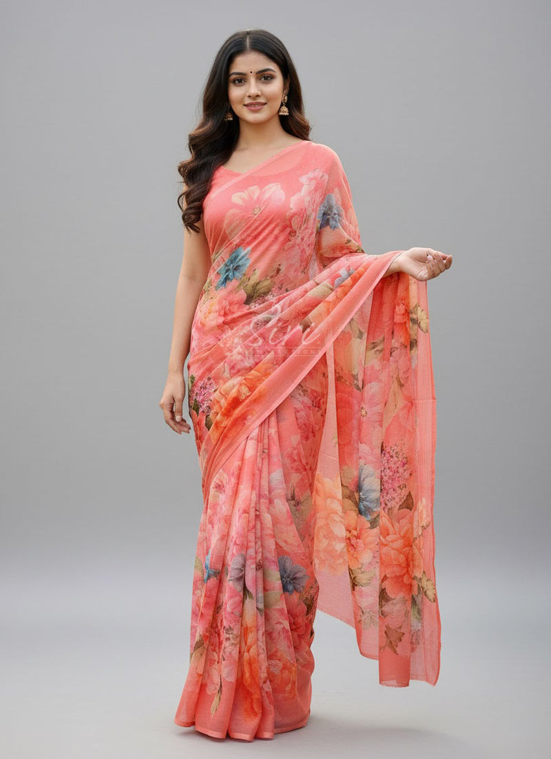 Latest Digital Print Nara Chiffon Saree with Blouse