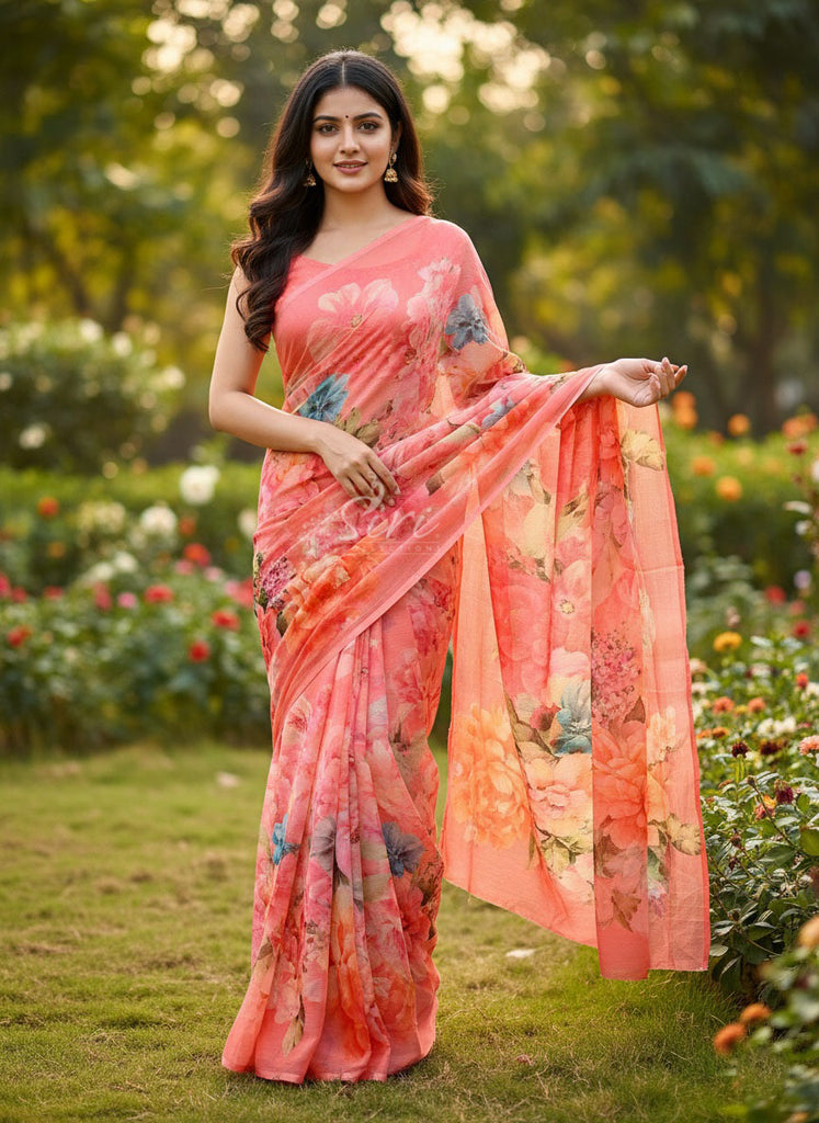 Latest Digital Print Nara Chiffon Saree with Blouse