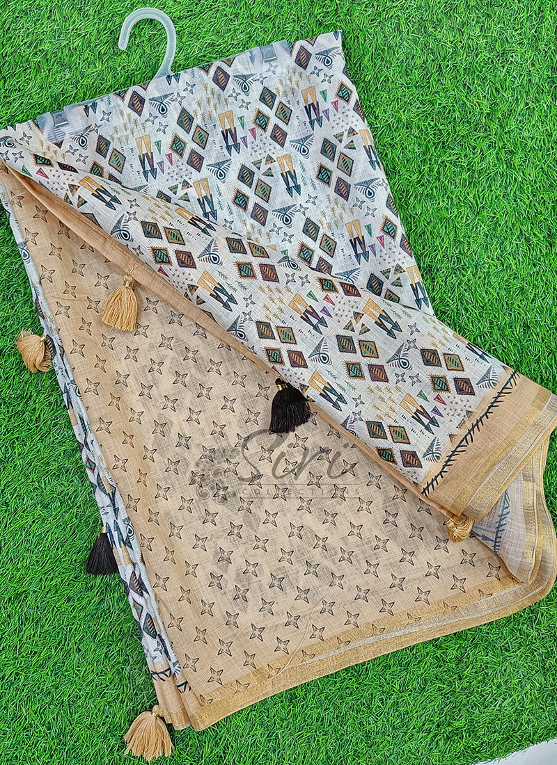 Lovely Digital Print Soft Linen Saree