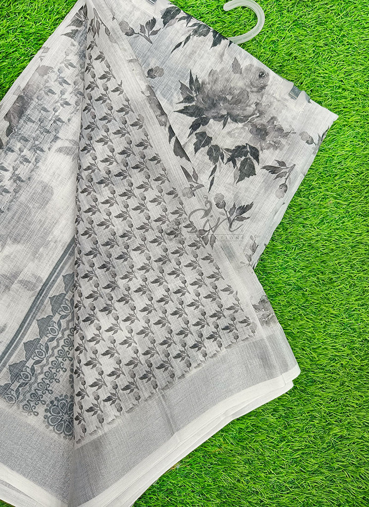 Lovely Digital Print Linen Saree