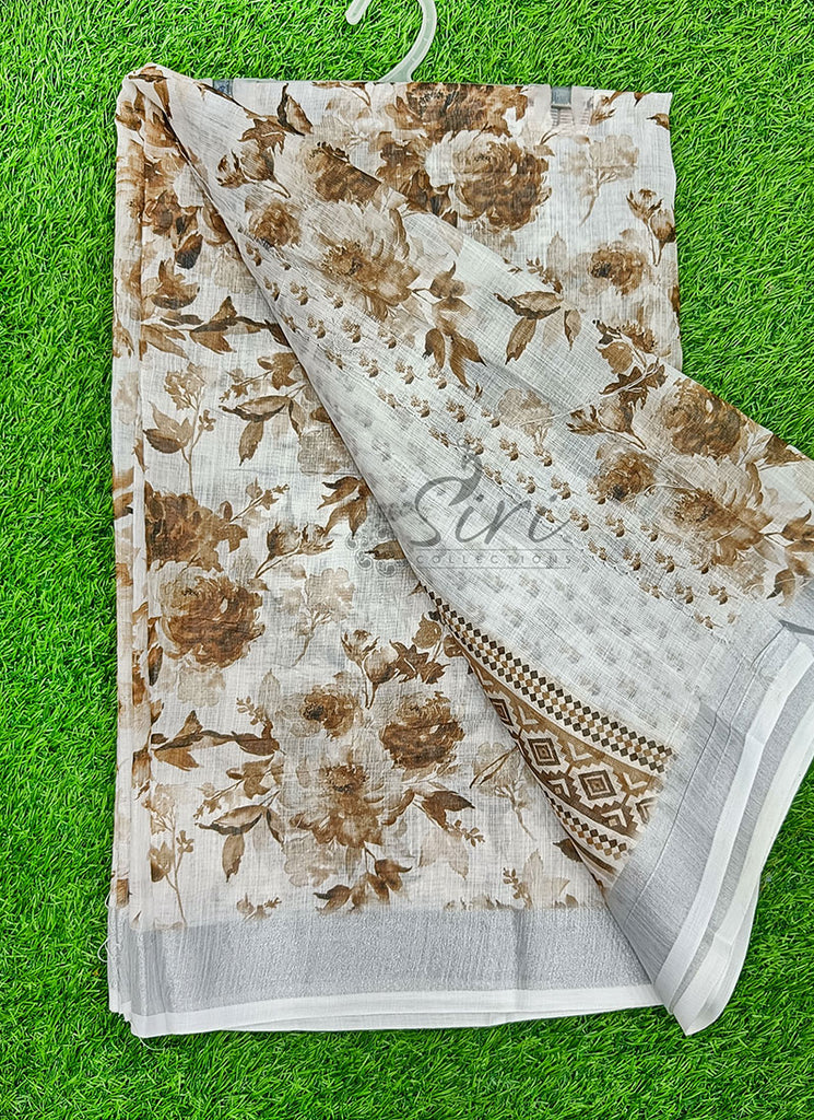 Lovely Digital Print Linen Saree
