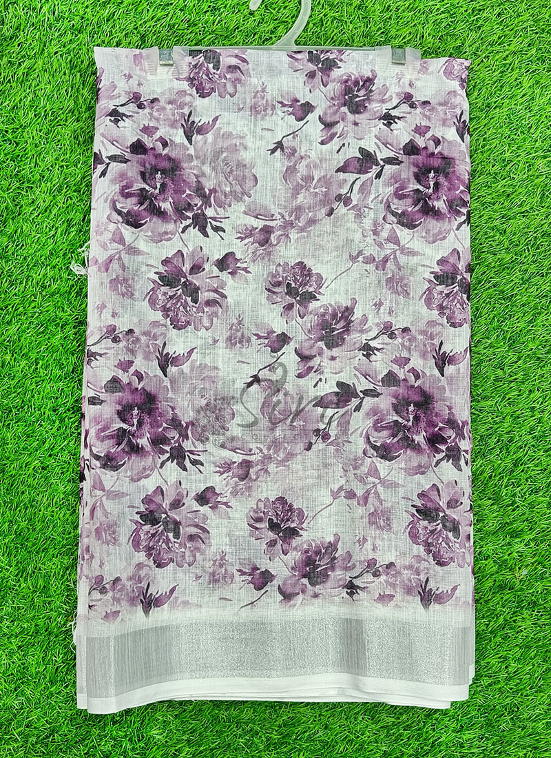 Lovely Digital Print Linen Saree