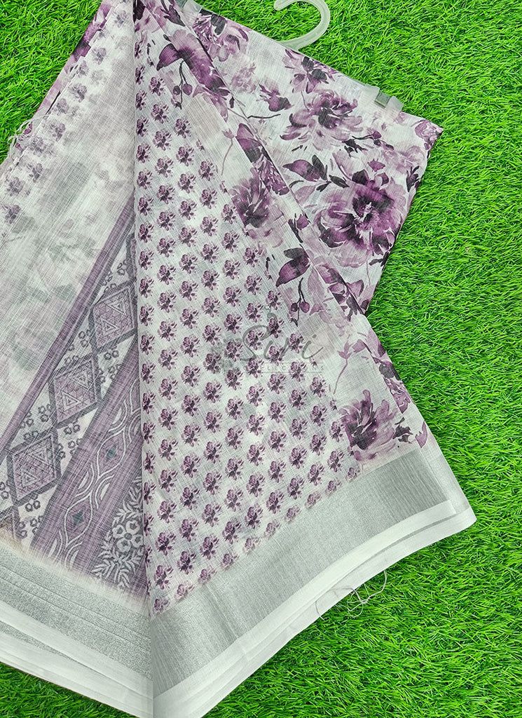 Lovely Digital Print Linen Saree