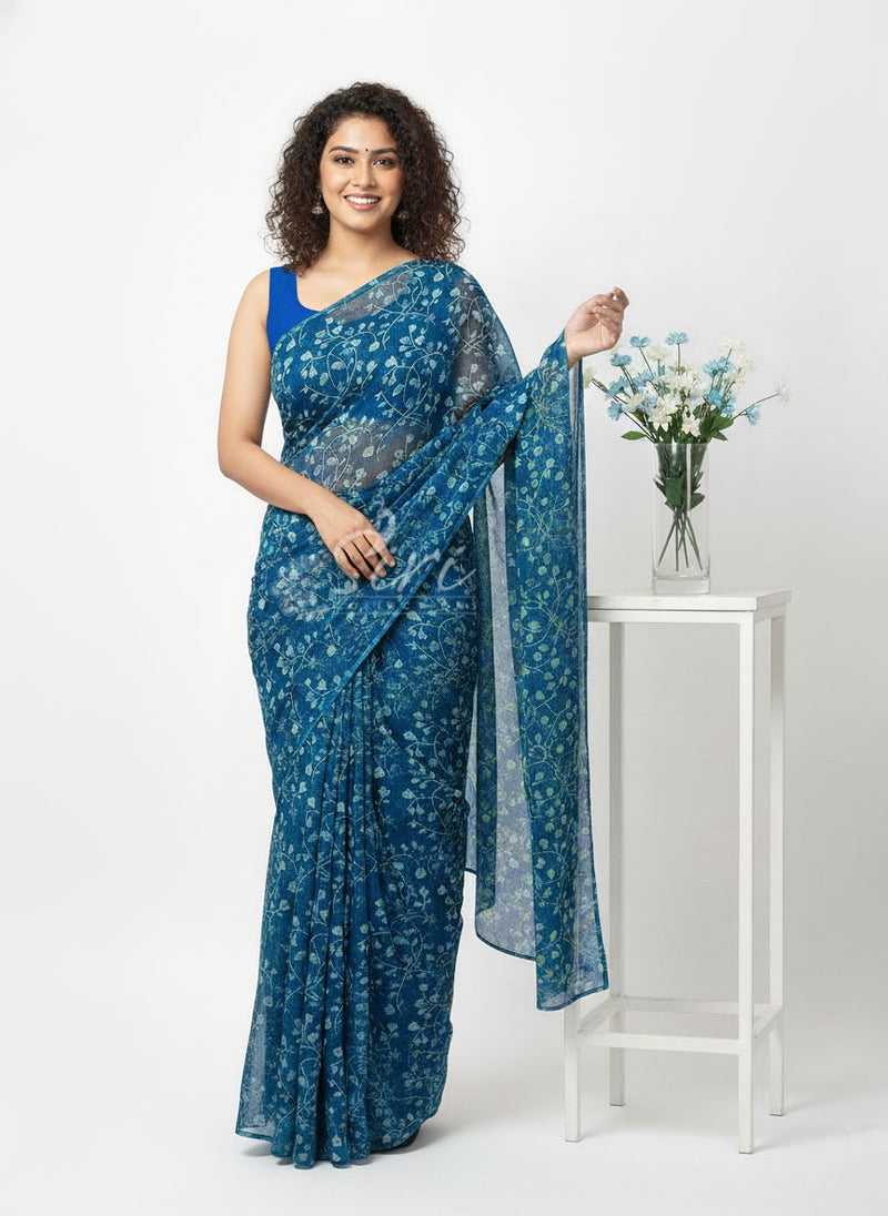 Authentic Garden Vareli Printed Georgette Saree