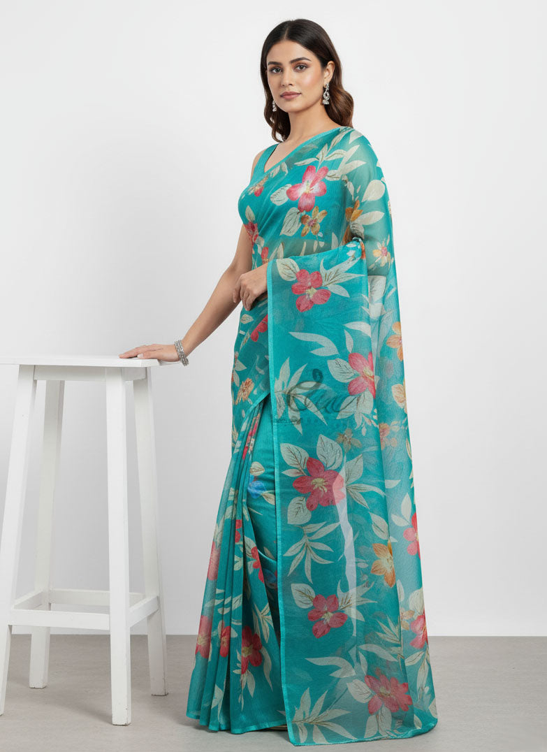 Authentic Garden Vareli Printed Nara Chiffon Saree