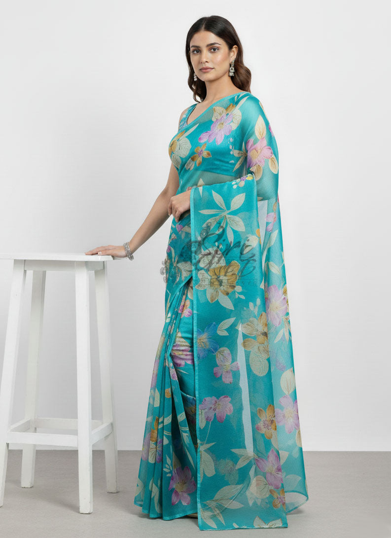 Authentic Garden Vareli Printed Nara Chiffon Saree