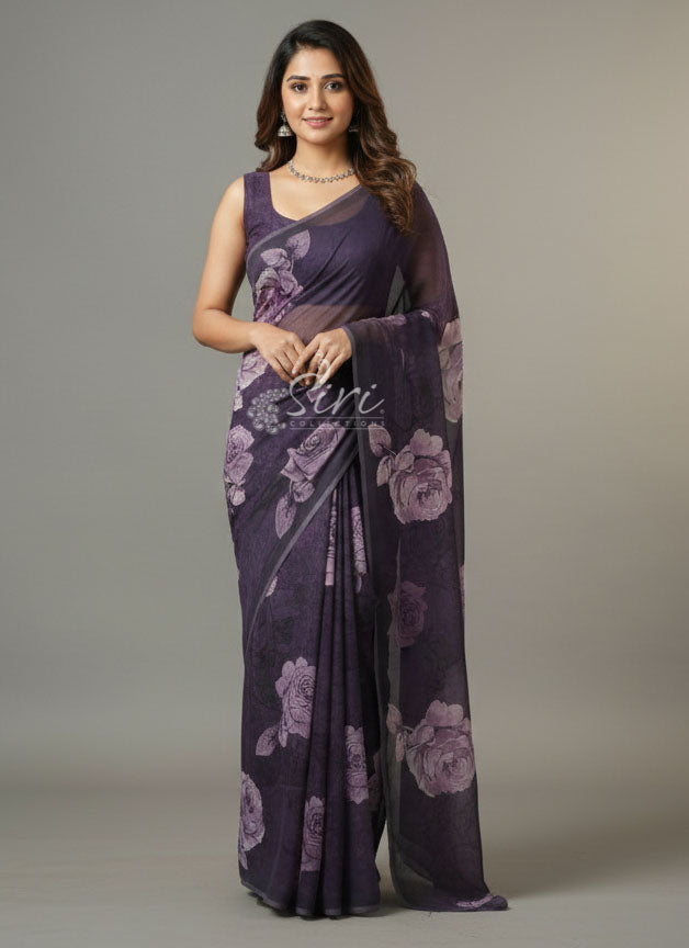 Siri Sarees Digital Print Soft Siri Chiffon Saree with Blouse