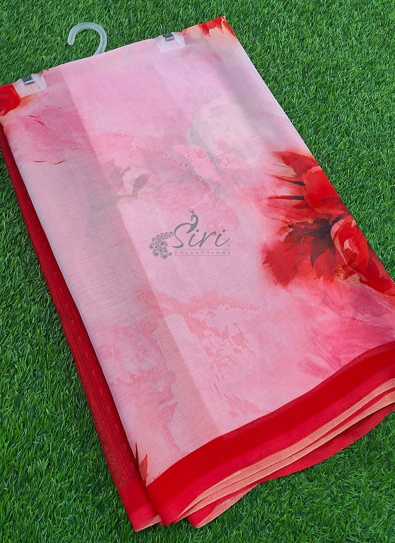 Digital Print Soft Siri Chiffon Saree with Blouse