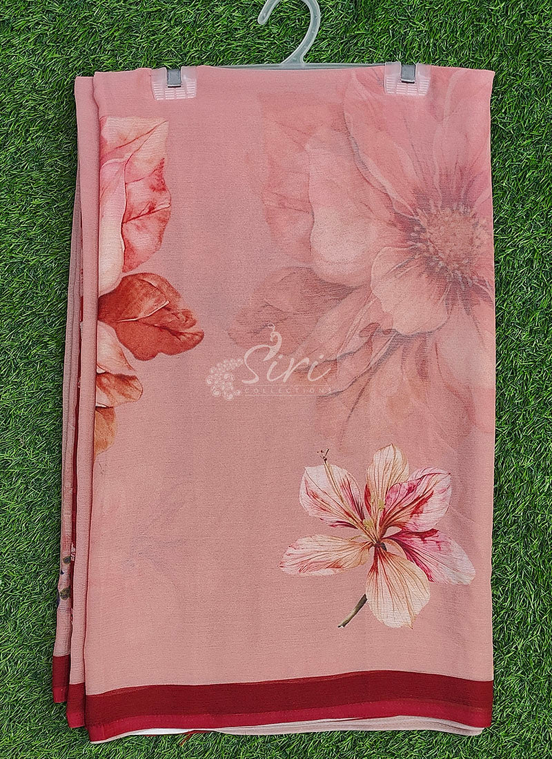 Digital Print Soft Siri Chiffon Saree with Blouse