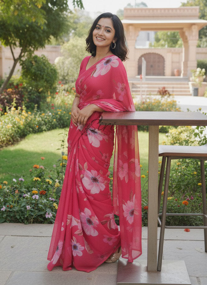 Siri Sarees Digital Print Soft Siri Chiffon Saree