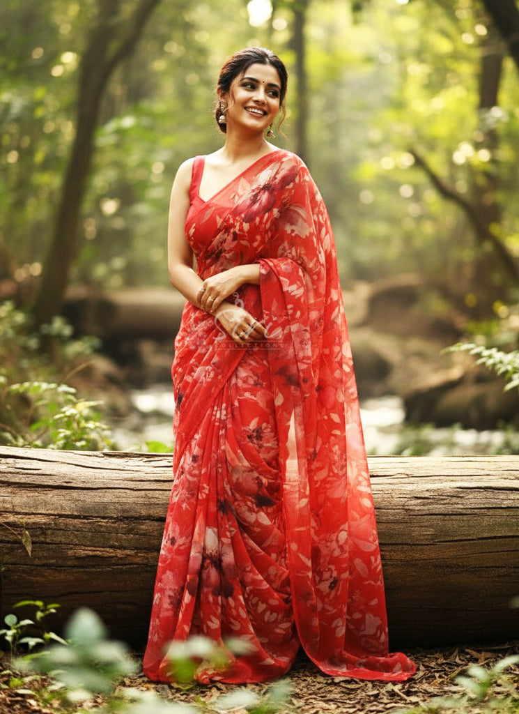 Siri Sarees Latest Digital Print Soft Siri Chiffon Saree