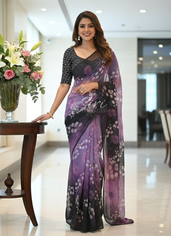 Digital Print Soft Siri Chiffon Saree with Blouse