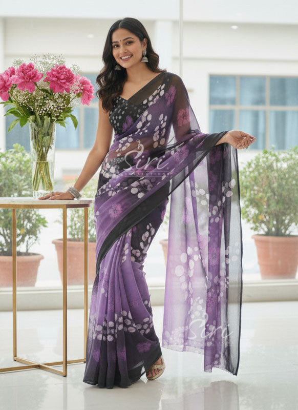 Digital Print Soft Siri Chiffon Saree with Blouse