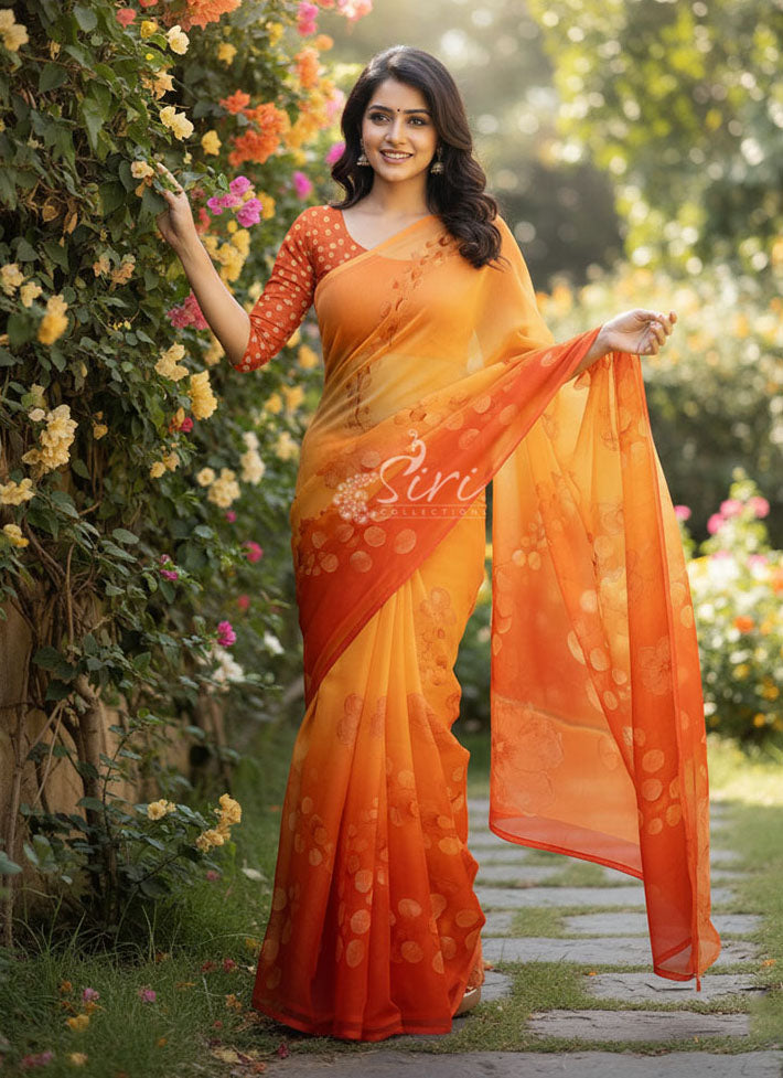 Digital Print Soft Siri Chiffon Saree with Blouse