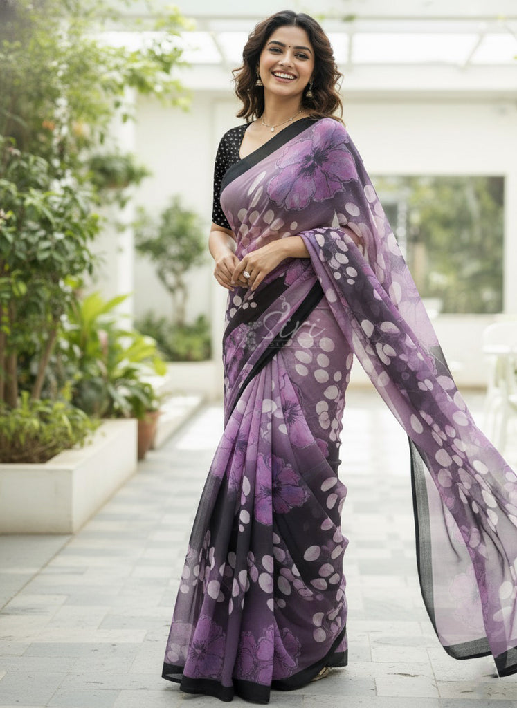 Digital Print Soft Siri Chiffon Saree with Blouse