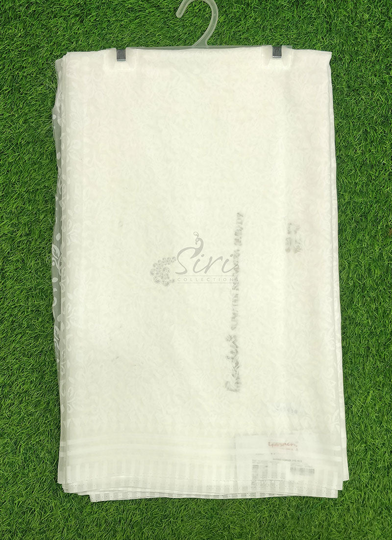 Beautiful White Summer Roganza Brasso Saree