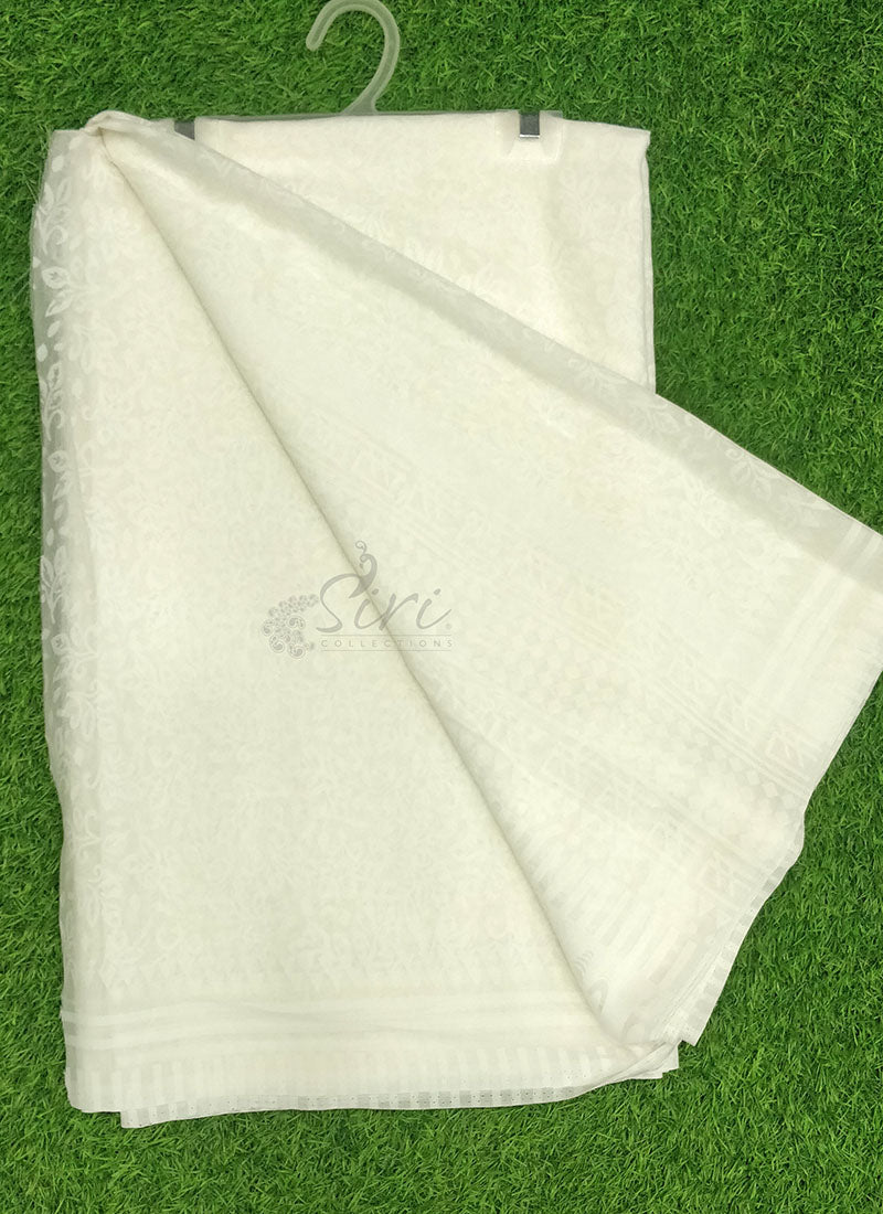 Beautiful White Summer Roganza Brasso Saree