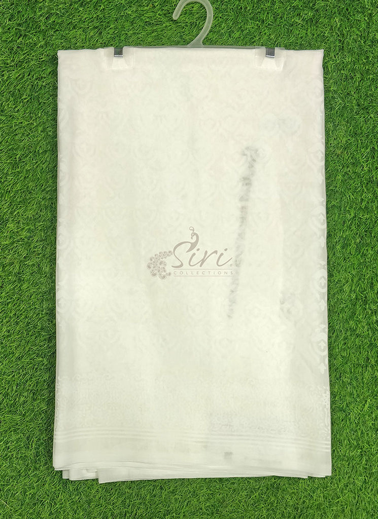 Beautiful White Summer Roganza Brasso Saree
