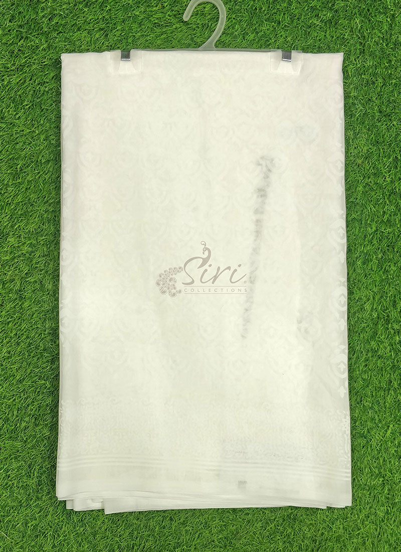 Beautiful White Summer Roganza Brasso Saree