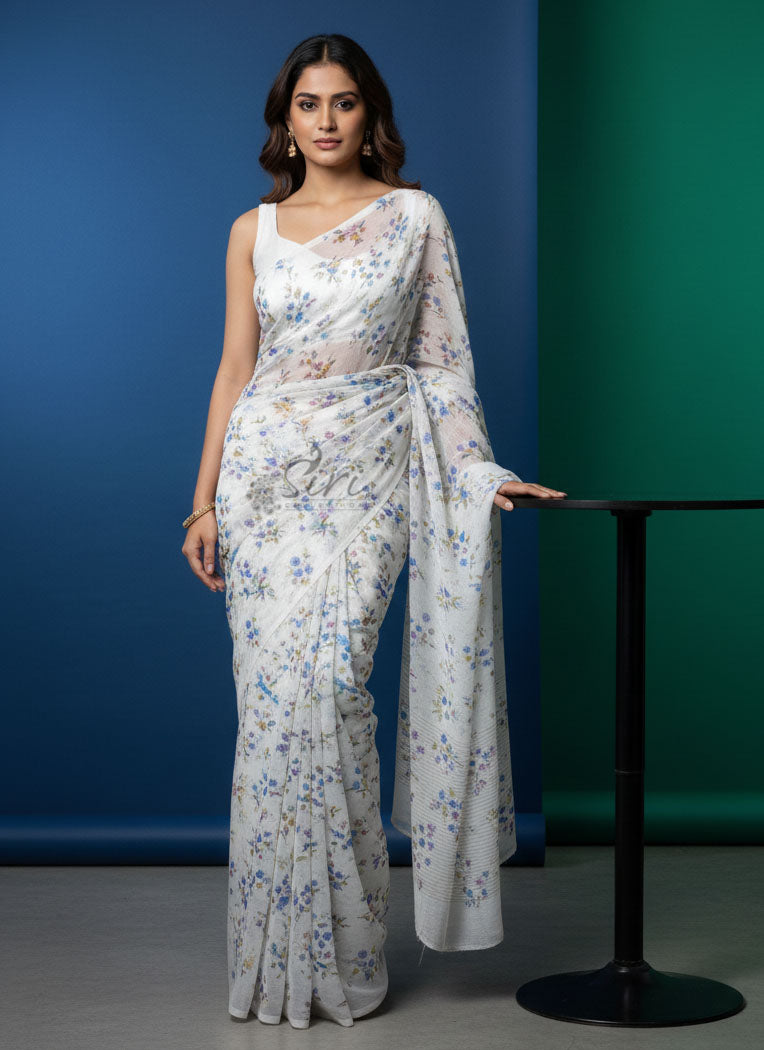 Authentic Garden Vareli Printed Nara Chiffon Saree