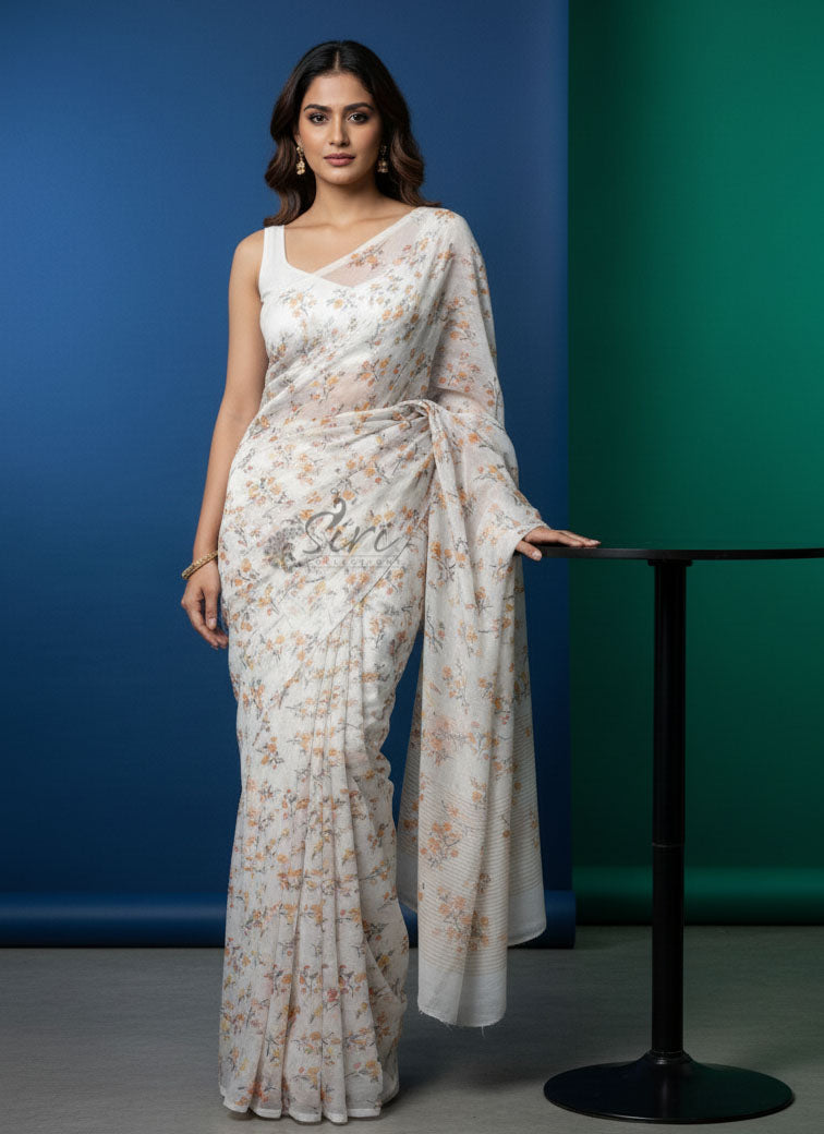 Authentic Garden Vareli Printed Nara Chiffon Saree