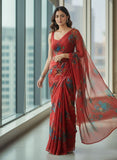 Authentic Garden Vareli Printed Nara Chiffon Saree