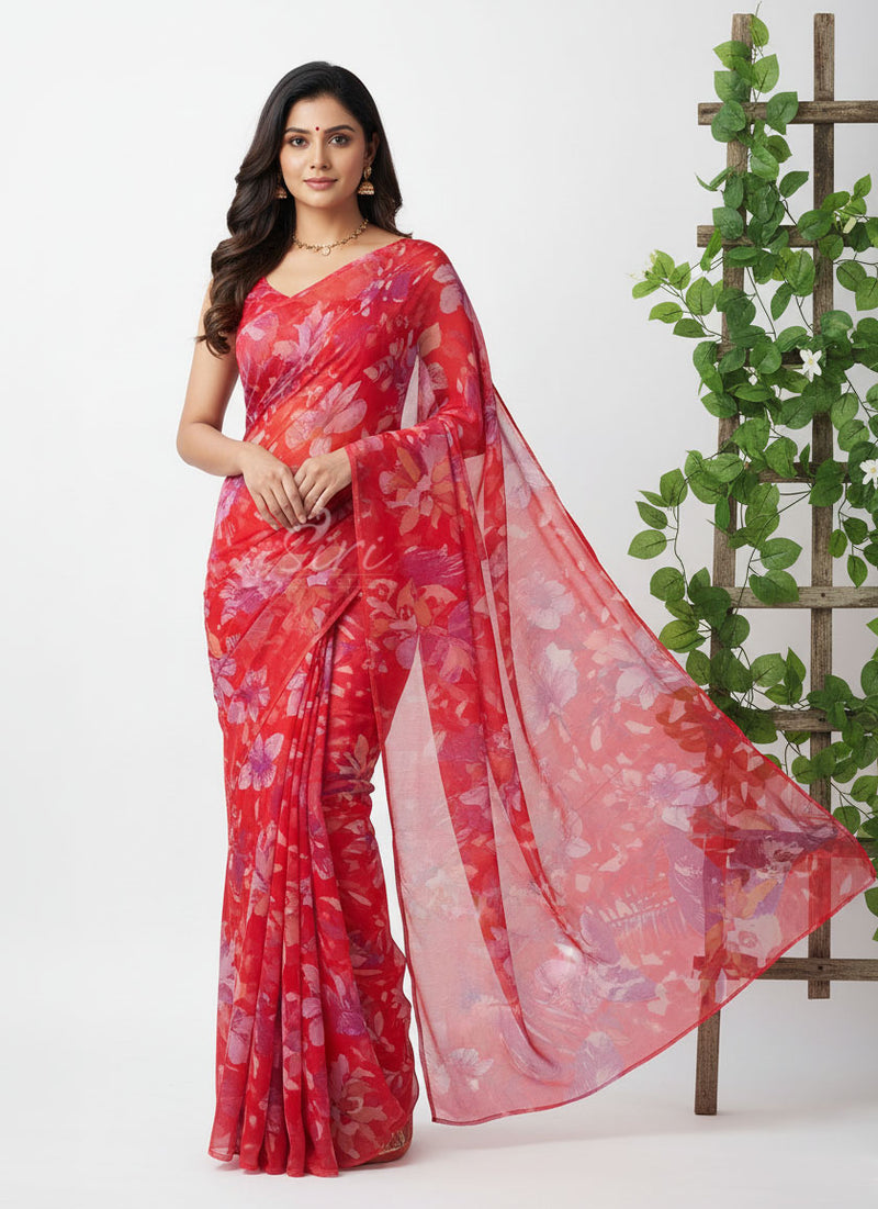 Latest Garden Vareli Printed Nara Chiffon Saree