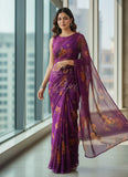 Authentic Garden Vareli Printed Nara Chiffon Saree