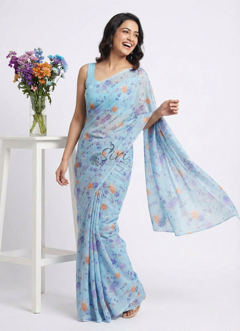 Beautiful Garden Vareli Americano Chiffon Saree