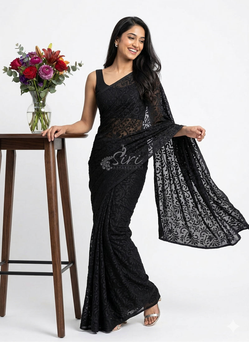 Latest Beautiful Brasso Saree in Flower Design