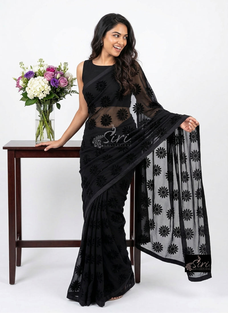 Latest Beautiful Brasso Saree in Flower Design