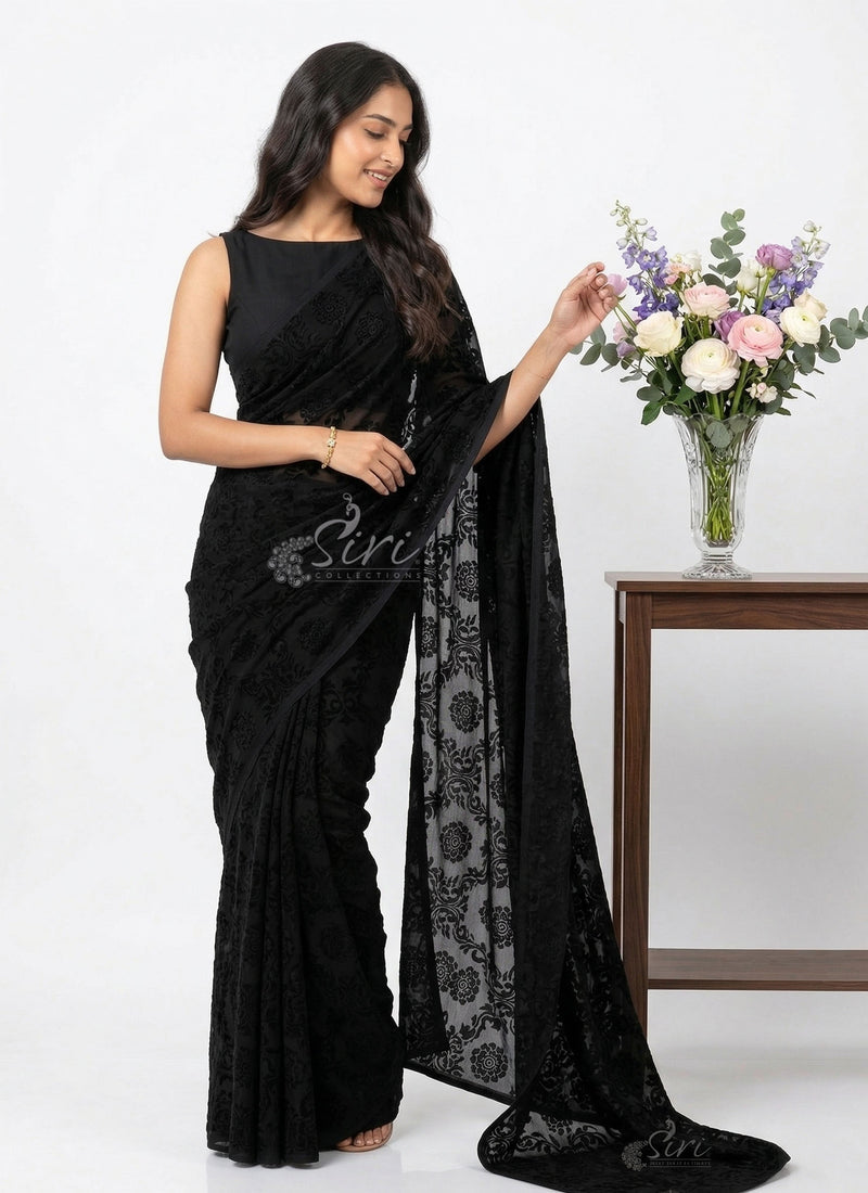 Latest Beautiful Brasso Saree in Flower Design