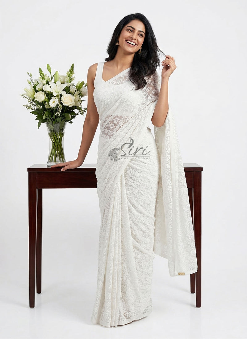 Latest Beautiful Brasso Saree in Flower Design