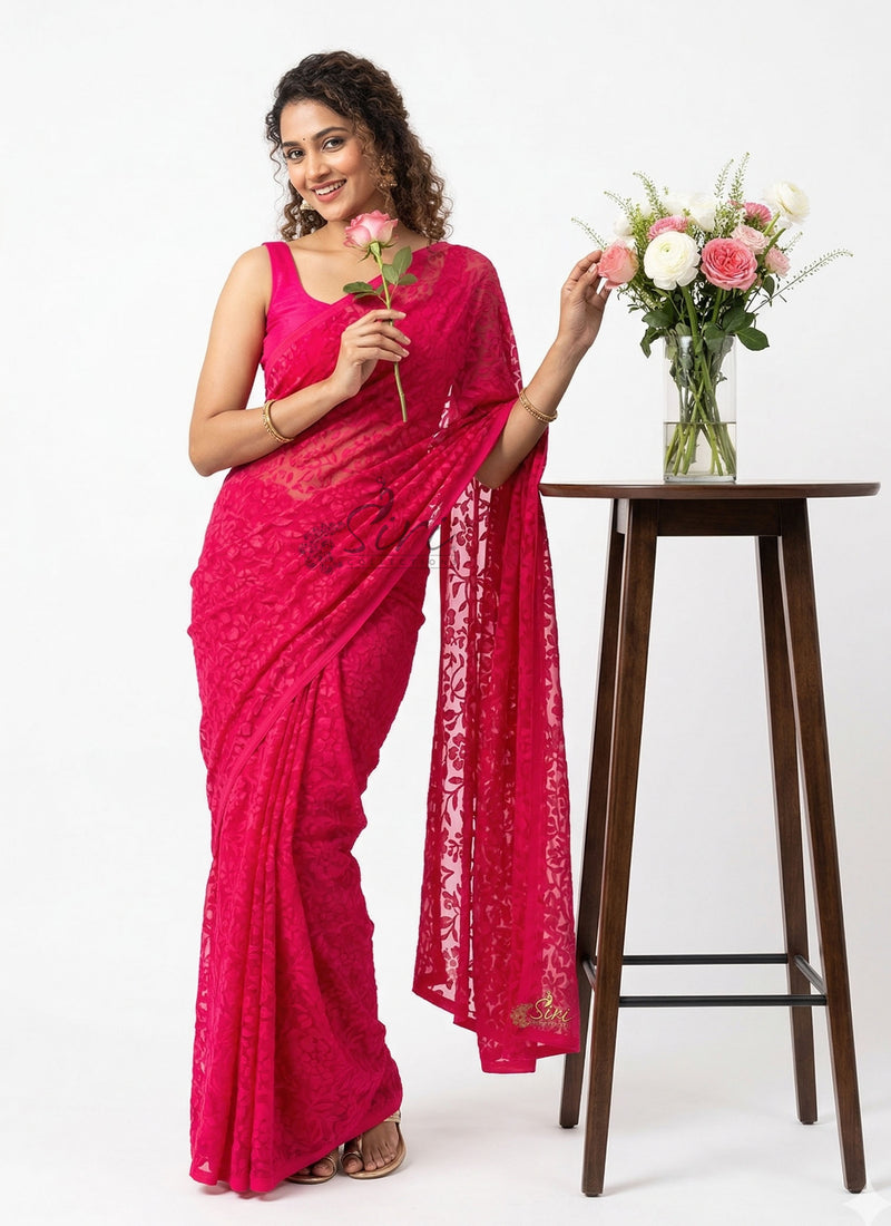 Latest Beautiful Brasso Saree in Flower Design