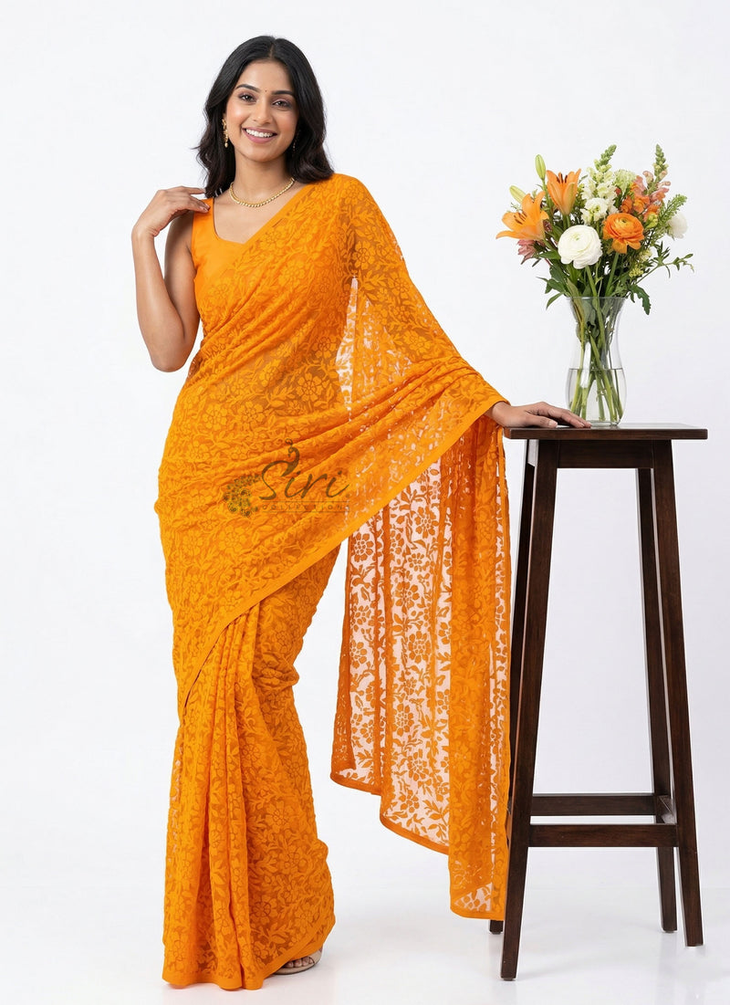 Latest Beautiful Brasso Saree in Flower Design