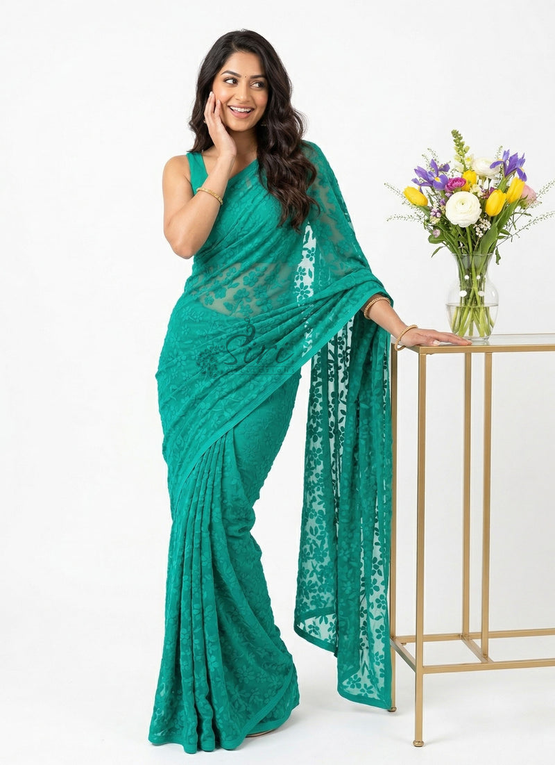 Latest Beautiful Brasso Saree in Flower Design