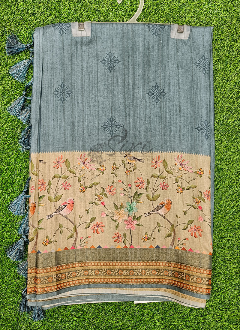 Beautiful Digital Print Tussar Silk Saree