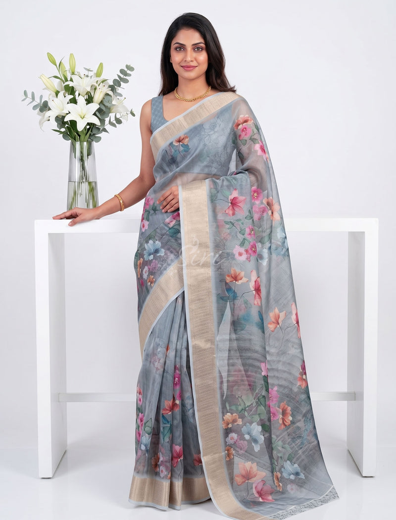 Lovely Crepe Organza Saree in Digital Print