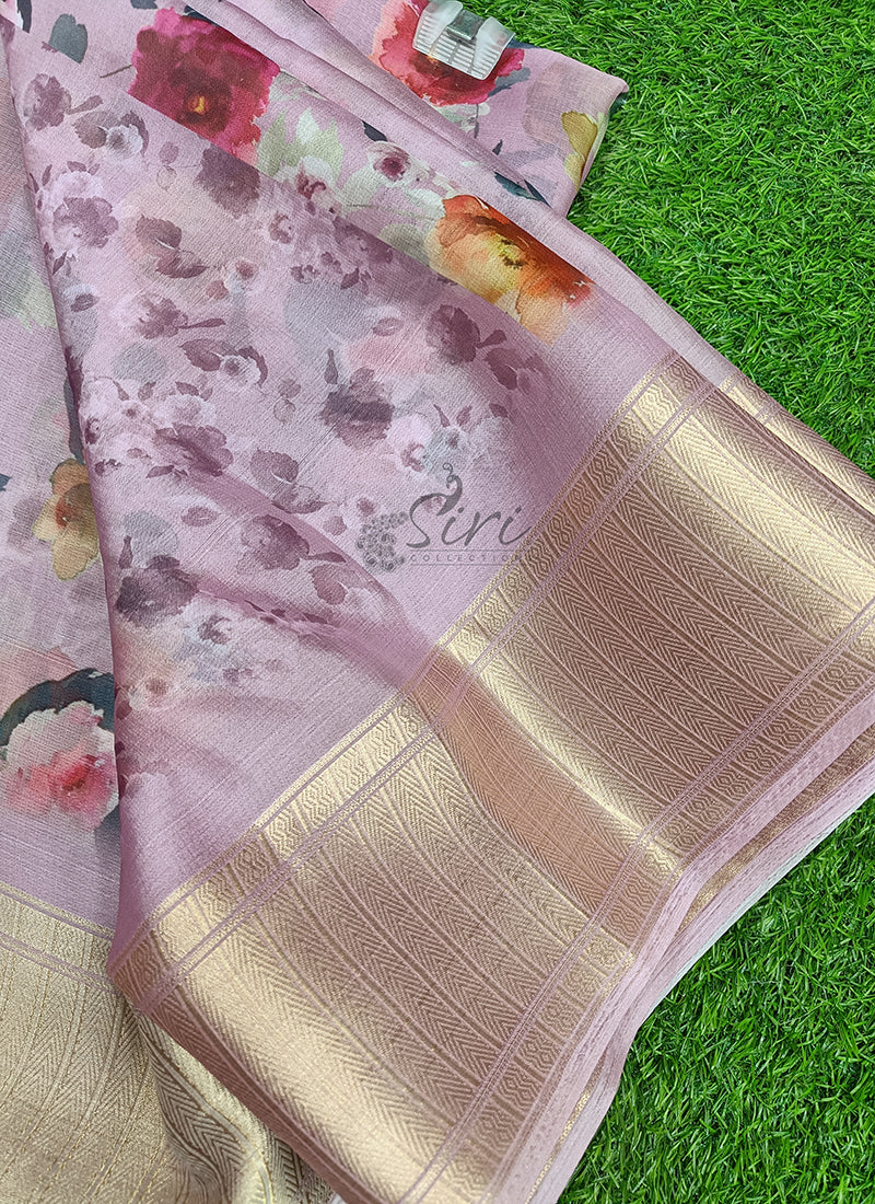 Lovely Crepe Organza Saree in Digital Print