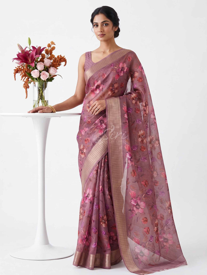 Lovely Crepe Organza Saree in Digital Print