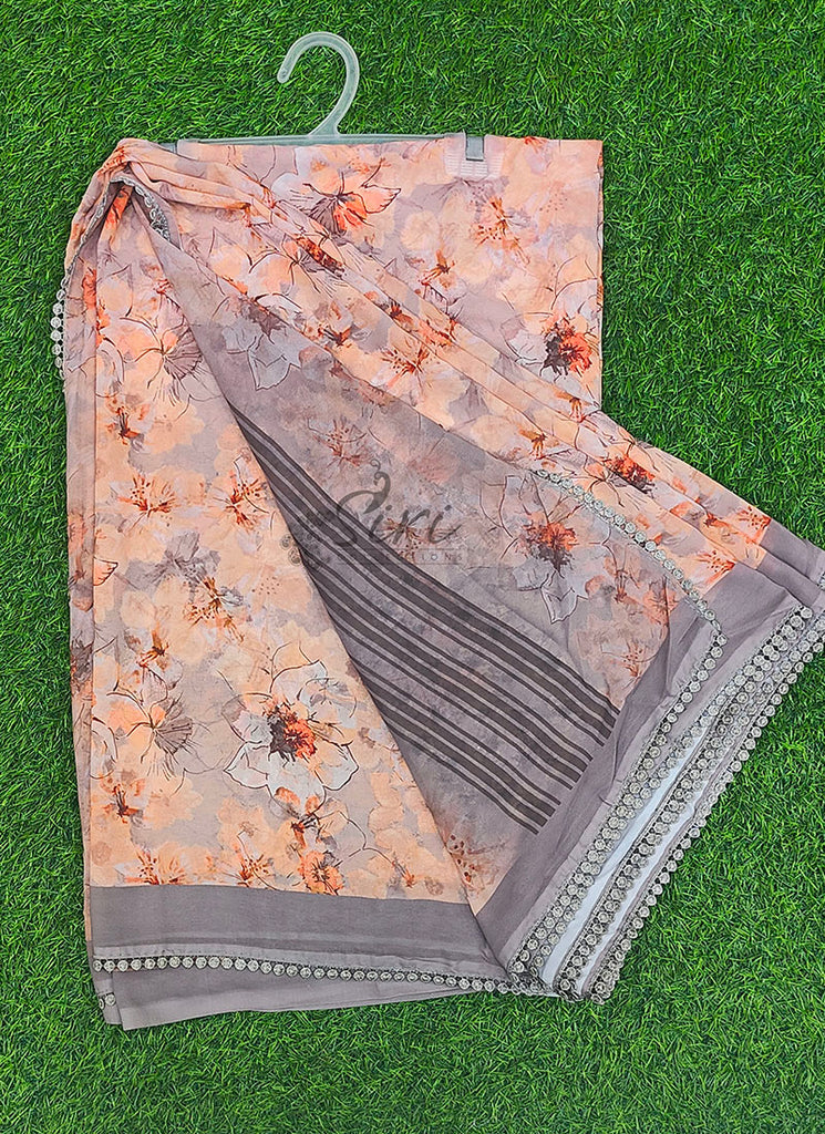 Digital Print Floral Georgette Saree with Crochet Lace Border