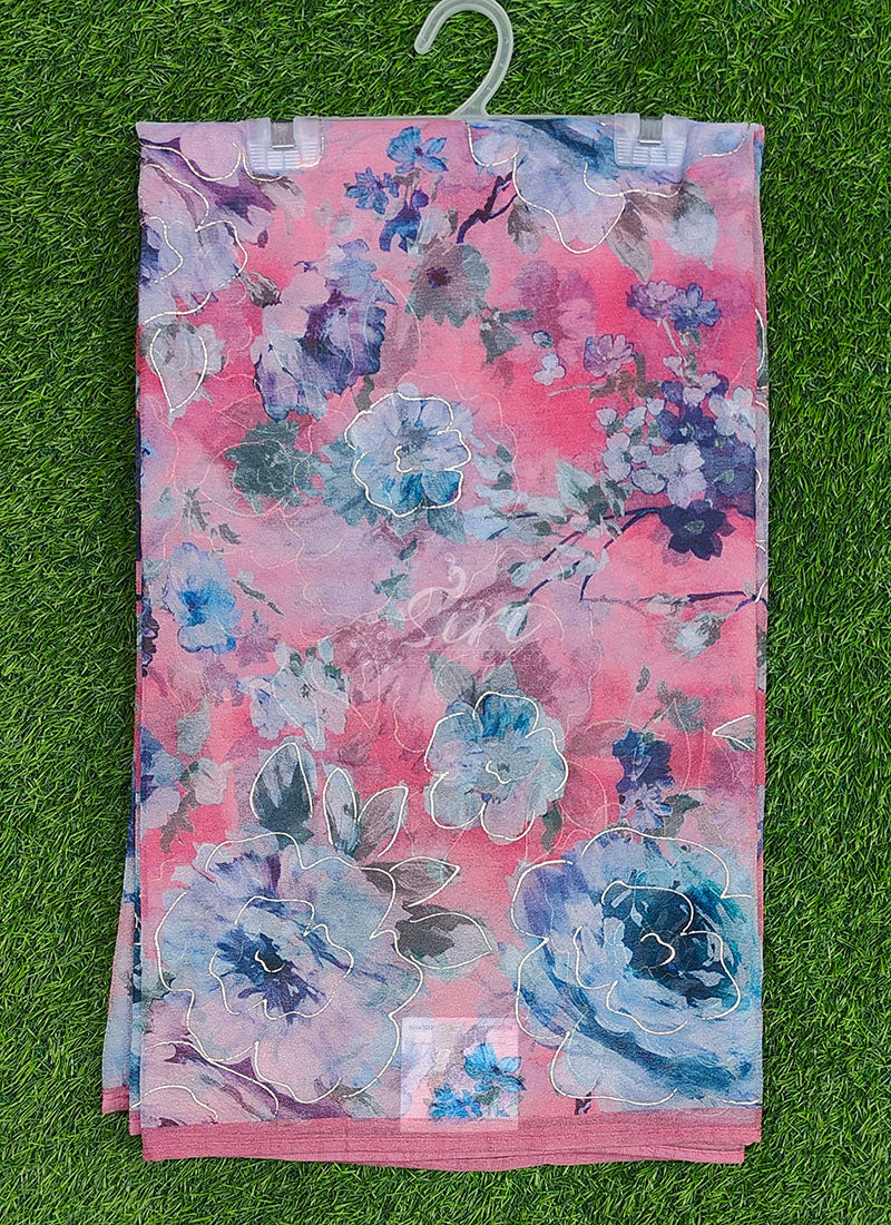 Latest Multi Colour Digital Print Crush Saree with Blouse