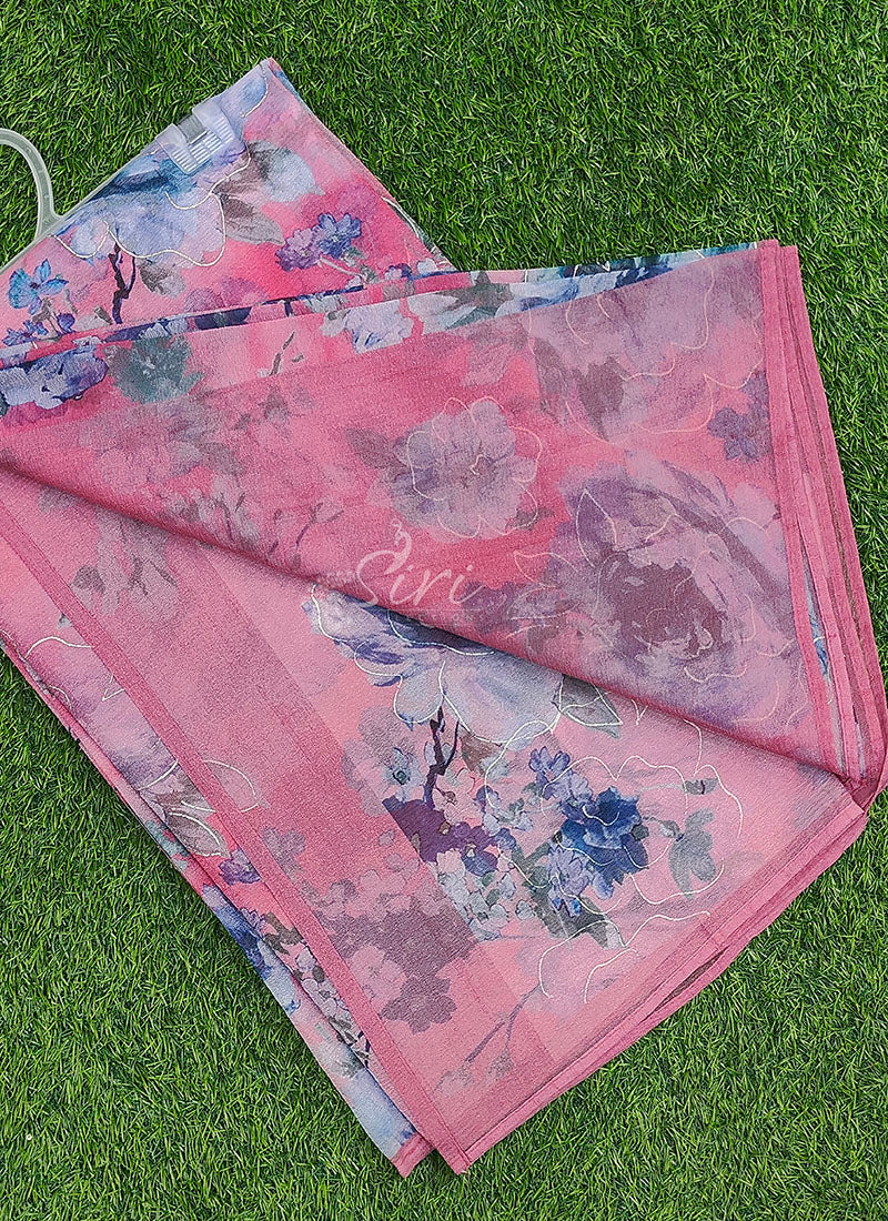 Latest Multi Colour Digital Print Crush Saree with Blouse